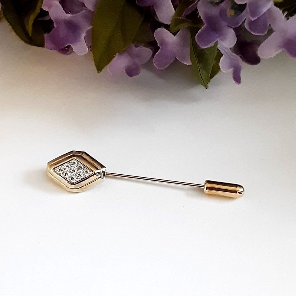 Avon Stick Pin Elegant Gold Tone & Rhinestones Vintage Lapel Hat Pin